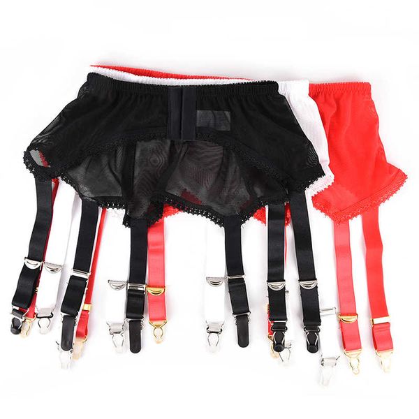

1pcs women 6 strap luxury power mesh suspender garter belt black white red s-xxl