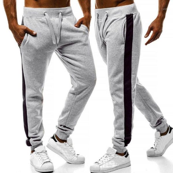 

men new side striped sweatpants elastic waist fashion male ankle tied loose slacks trousers joggers long pants man sportswear1, Black