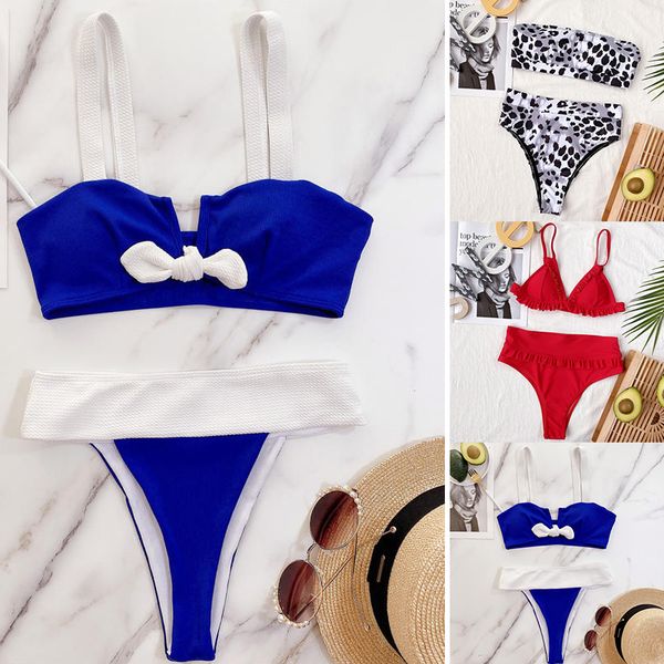 

women bikini set two pieces swimsuit ruffle leopard print beachwear push up swimwear style two dropshipping