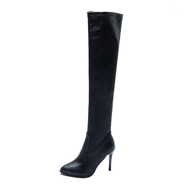 

boots over the knee high heel women pointed toe thigh pu leather stiletto black long 20211