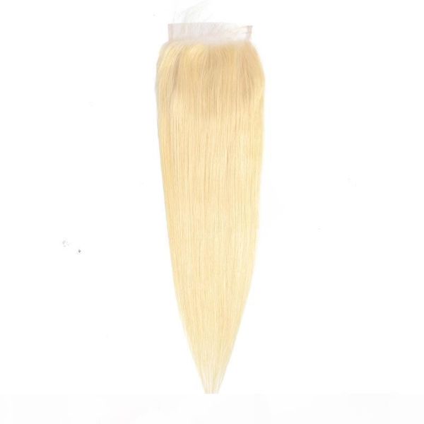 

brazilian 100% human hair 613 blonde 4x4 lace closure with baby hair straight hair extensions middle three part 10-22inch, Black;brown
