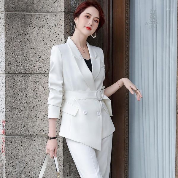 

novelty white 2020 new styles autumn winter formal women business suits with pants and jackets coat office blazers pantsuit1