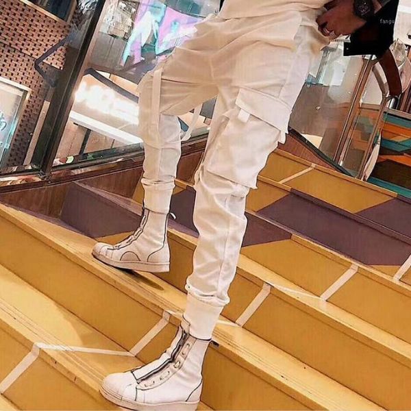 

new male korean slim sweatpants fit summer style personality overalls wild tide men ankle banded fashion casual pants1, Black