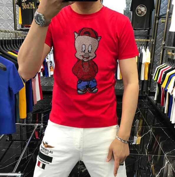 

summer short sleeve breathable sequins men's t-shirts cotton casual cool shirts, White;black