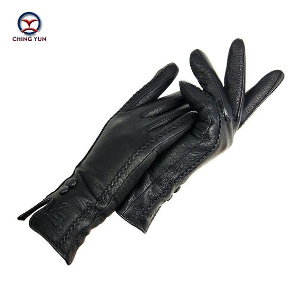

five fingers gloves chingyun women' soft thicken genuine leather winter autumn ladies fashion brand black warm, Blue;gray