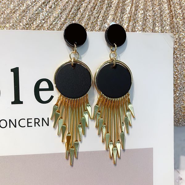 

retro round earrings wild exaggerated long tassel net red earrings 2020 new trendy personality earrings women, Golden