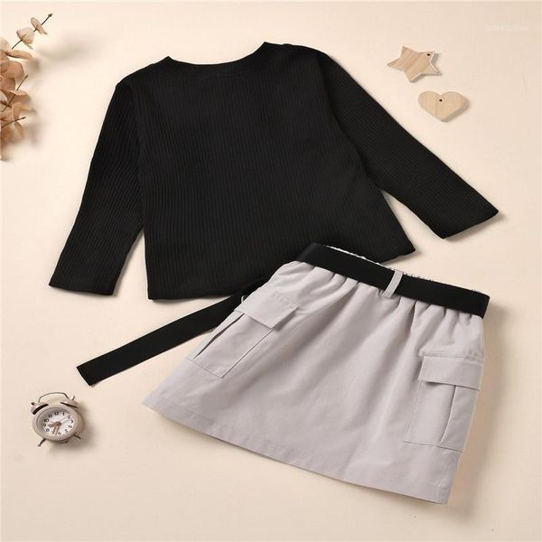 

clothing sets 1-6t 2pcs baby summer outfits, solid color long sleeves + casual short skirt with buckle belt suit for girls, 1-6 years1, White