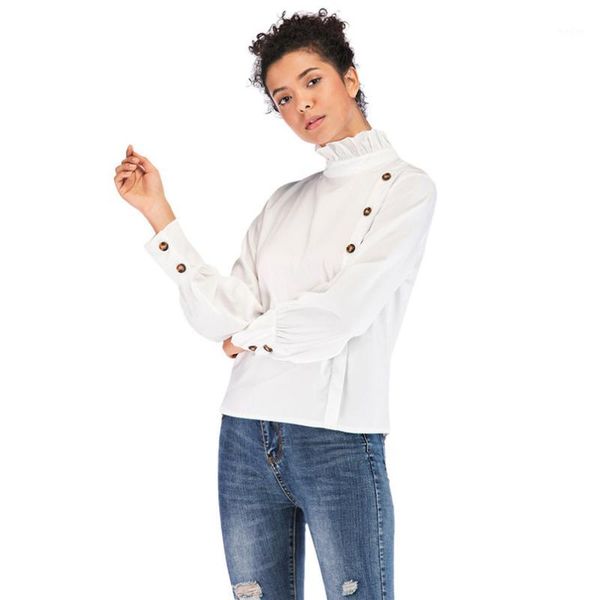 

blouse women 2019 spring summerwomen botton shirt long sleeve shirt turtleneck blouse blusas mujer de moda #t11, White