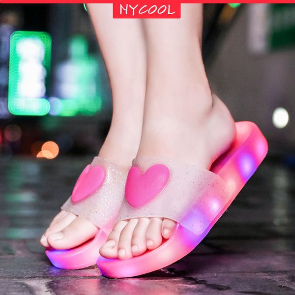 

тапочки светодиодные nycool дети для cartoon girl сердце jelly light up мальчики открытый пляжная обувь детская комната шлепанцы, Black