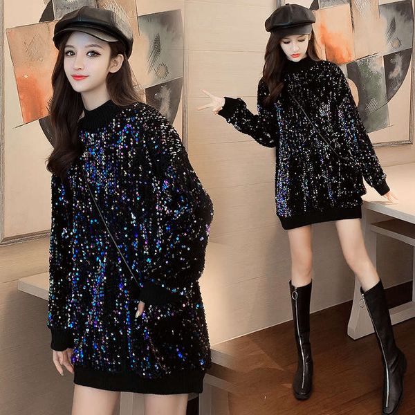 

autumn and winter 2020 new versatile sequin plush pullover, Black