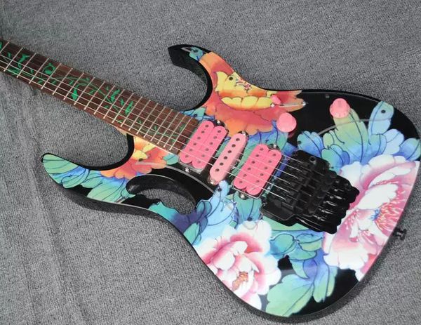 

electric guitar green tree of life fingerboard inlaid 21-24 grooves black accessories double swing pull plate pink pickup