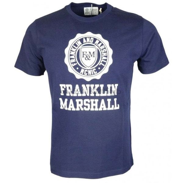 

franklin & marshall mf247 cotton round neck crest logo navy t-shirt sport hooded sweatshirt hoodie