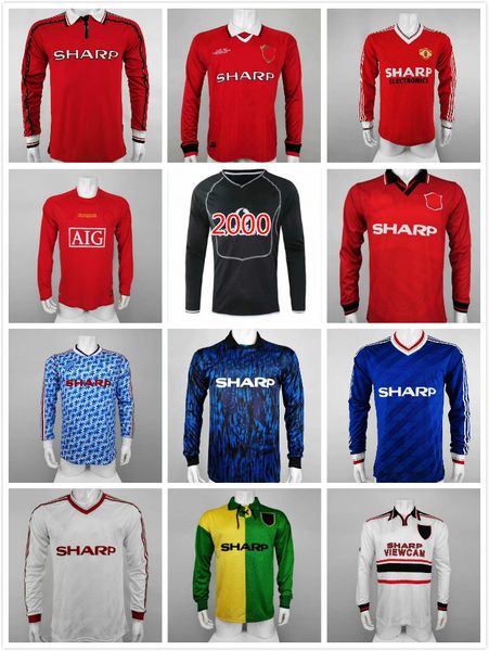 

long sleeve 92 94 cantona giggs keane retro soccer jerseys 1998 beckham solskjaer scholes ronaldo ferdinand rooney chicharito football shirt, Black;yellow