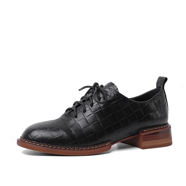 

female pumps 2021 plaid on relief women's shoes fashion retro stitching of the british-style car u7au, Black