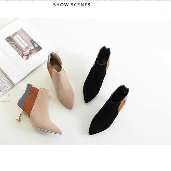 

new spring and autumn fashion trend women's single boots color matching pointed temperament daily party women's shoes u23-991, Black