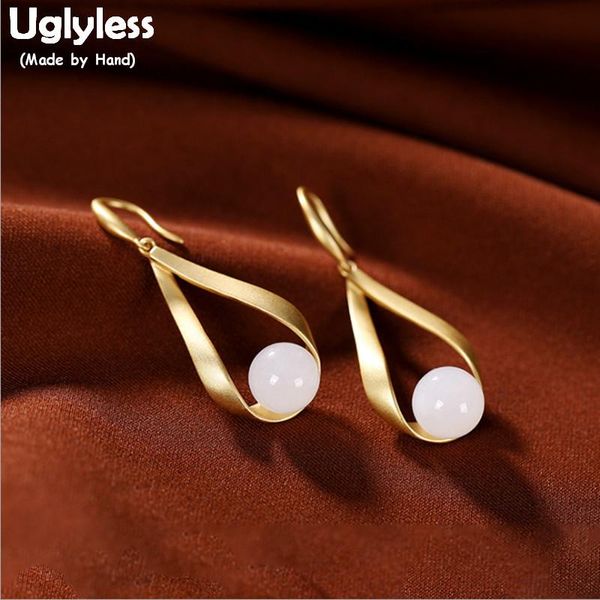 

uglyless carved water drop women dress earrings real 925 silver fine brincos jewelry natural jade gems statement earrings e1839