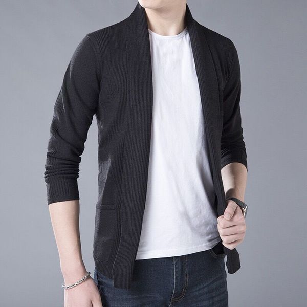 

knit cardigan jacket men's casual long sleeve sweater lapel coat apparel kg-656, White;black