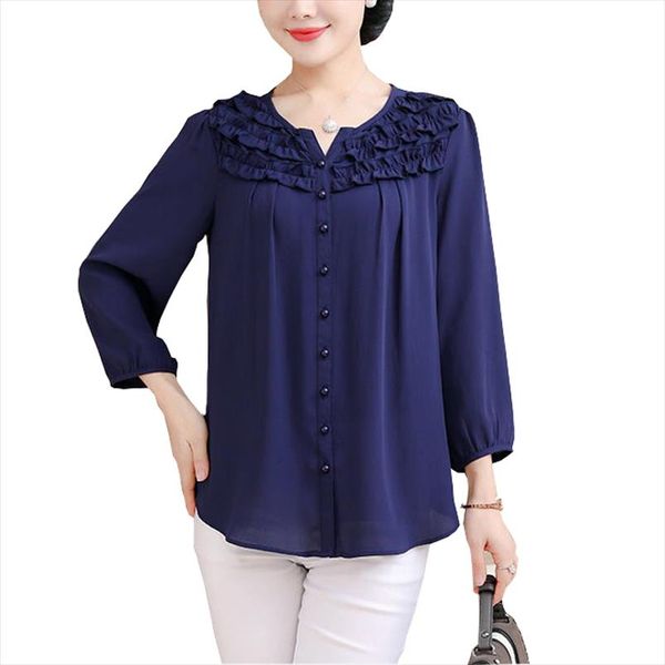 

blouse women 2021 plus size 5xl loose womens and blouses o neck chiffon print shirt summer blouse, White