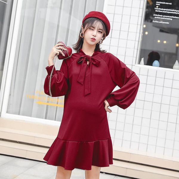 

maternity dresses clothes 2021 autumn style fashion outer wear pregnant women dress korean-style loose1, White