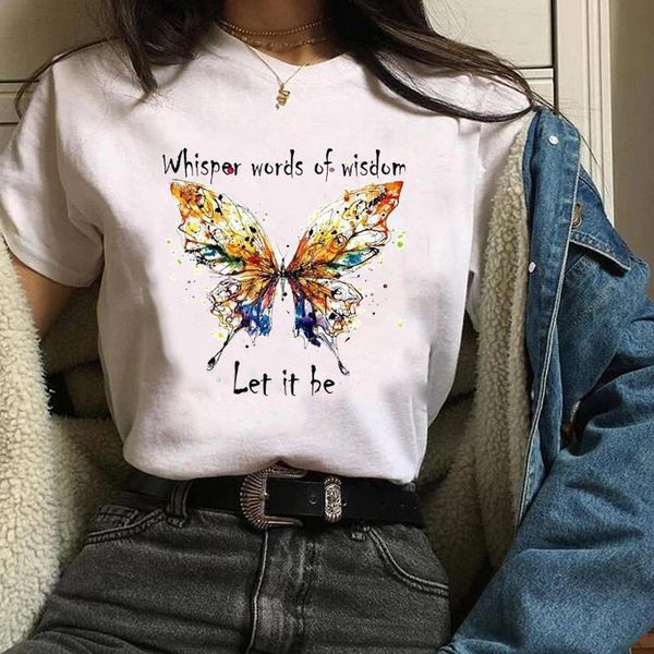 

women graphic cartoon butterfly watercolor casual 90s trend ladies print clothes lady tees female t shirt womens t-shirt, White
