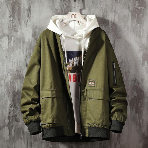 

baseball uniform jacket men's fashion solid multi-pocket casual jacket man streetwear wild hip-hop loose bomber mens m-5l1, Black;brown