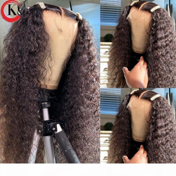 

kungang natural t-часть фронта шнурка человеческих волос парики кудрявые 150% density парики шнурка с ребенком волос бразильское средний rat, Black;brown