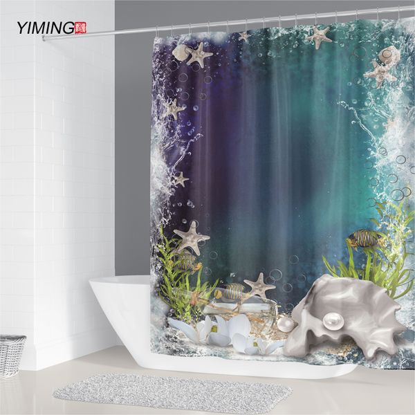 

ванная комната украшение водонепроницаемые душ занавес подводный мир декорация shell pearl printing полиэстер домашнее украшение занавес