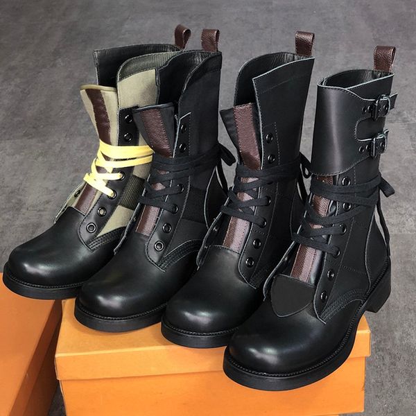 

woman metropolis ranger boots woman thigh high combat boots designers martin ankle boots calfskin leather and canvas flat shoes big eu 35-45, Black