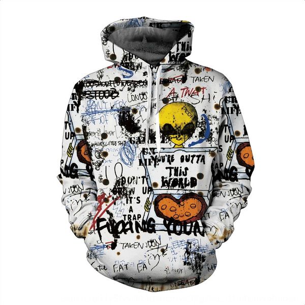 

selling fashion br high street hip hop graffiti fashion clothing brand women's clothing rainbow alien 3d printing hooded men and women, Black