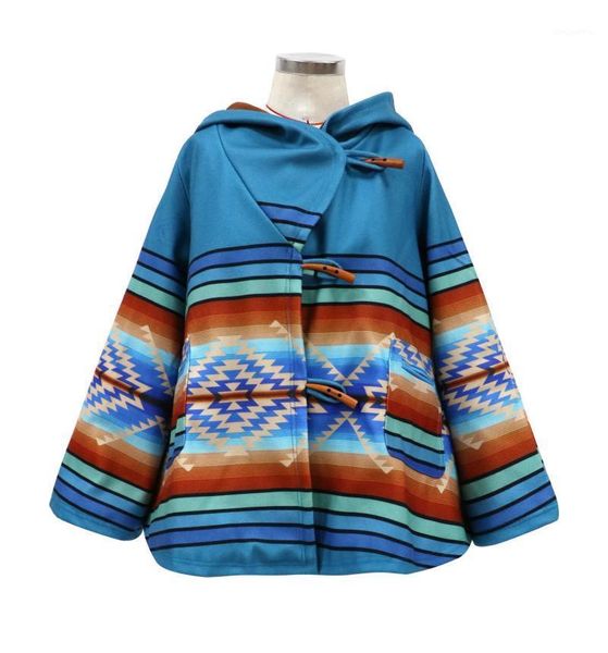 

2021 autumn winter european and american women's new long-sleeved loose british style hooded coat printed plus size woolen coat1, Black