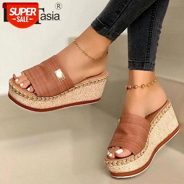 

doratasia summer fashion high wedges slides casual summer heeled slippers women elegant daily slip-on platform shoes woman #gg4l, Black