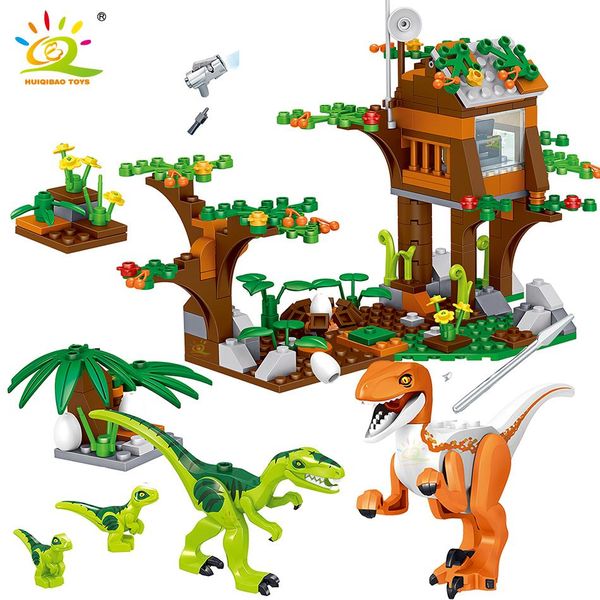 

huiqibao 264pcs jurassic dinosaur parenting institute model building blocks city raptor figures park bricks children toys kids yxlxur