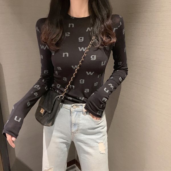 

bnl2o korean and letters show thin bottomed slim long sleeve twomen's autumn for tshirt 2019 new elastic printed shirt ins fashion bh, White