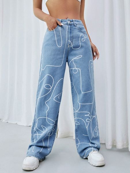 

figure graphic wide leg jeans k0ru#, Blue
