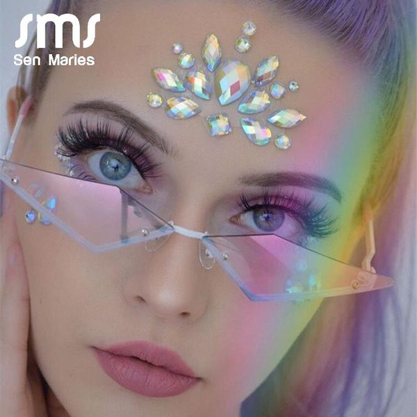 

sunglasses fashion rimless women 2021 luxulry brand cat eye frameless alloy eyeglasses for female uv400 shades, White;black