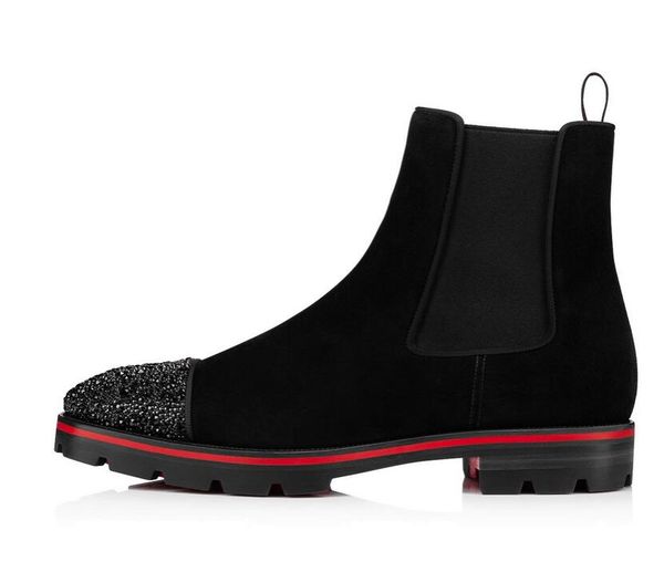 

new style boots ankle fashion women men boots low heels rhinestones leather shoes suede rivets melon spikes flat short knight, Black