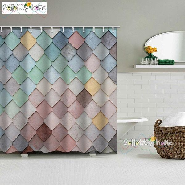 

printed curtain gradient geometric blue screen for bath waterproof curtains shower pattern rhombus bathroom elegant bbytqn lg2010