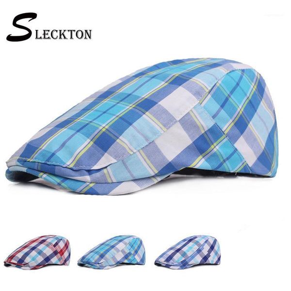 

sleckton cotton plaid flat cap camouflage peaked cap beret newsboy casual retro hats mens gifts winter hats for women men1, Blue;gray