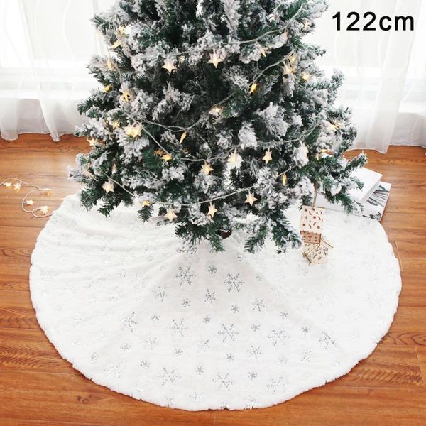 

round christmas tree skirt white plush bead embroidered decoration holiday