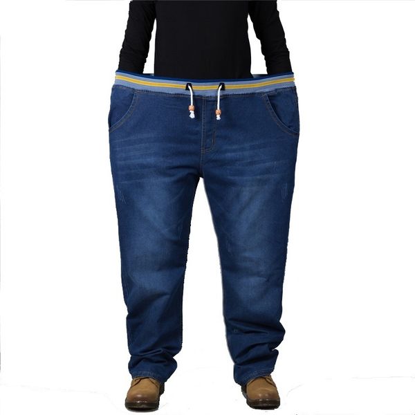 

jeans men elastic waist plus size full length denim pants very big size 36 to 48 201117, Blue