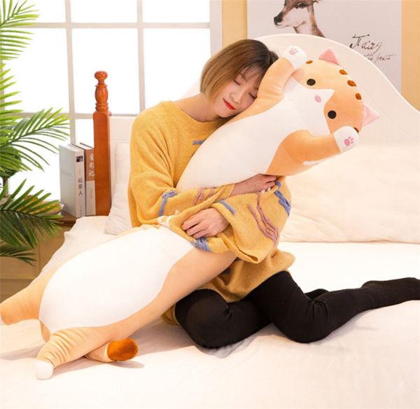 

2021 cartoon cat plush toy giant super soft pillow cute kitten doll hugging long sleeping pillows 50cm 70 90cm for girl gift deco