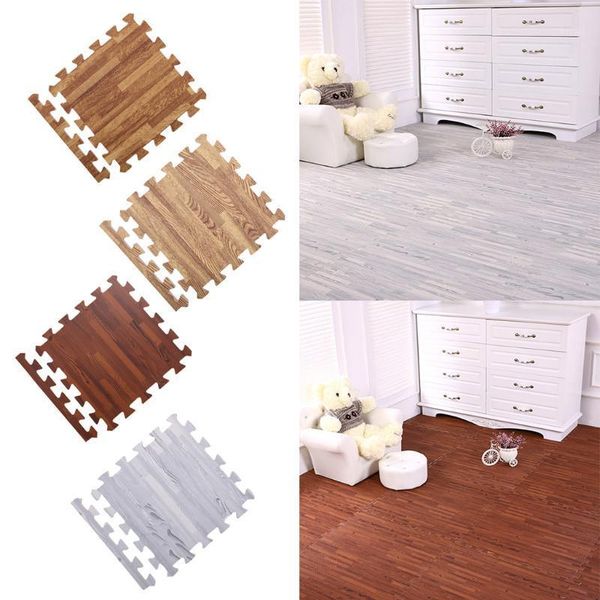 

carpets 9pcs kids baby pe interlocking soft foam activity play mat tiles floor mats - gray wood grain1