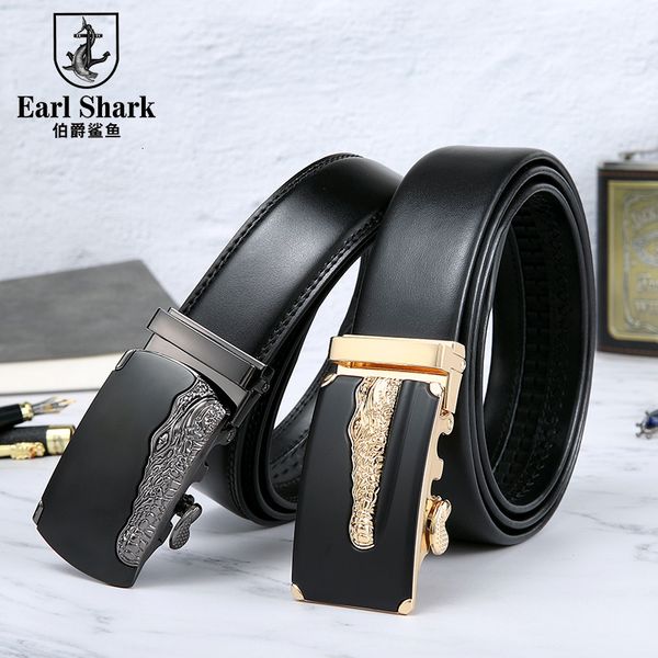 

earl shark men's business leather leisure youth automatic buckle belt, Black;brown