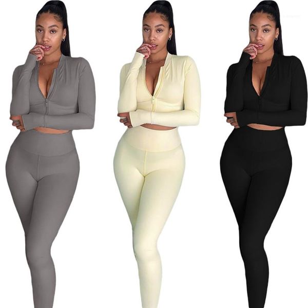 

tracksuits fashion zipper long sleeve long pants womens 2pcs sets casual sport style females clothing slim womens designer, Gray