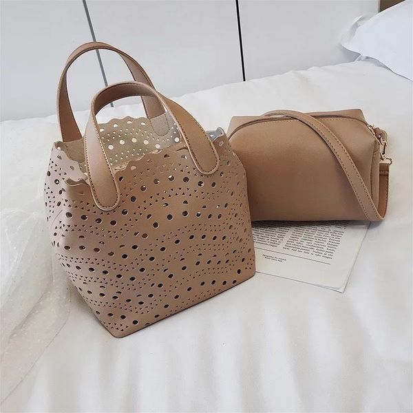 

cross body summer women dot hollow out casual tote lady composite bag handbag fashion messenger shoulder black white design beach