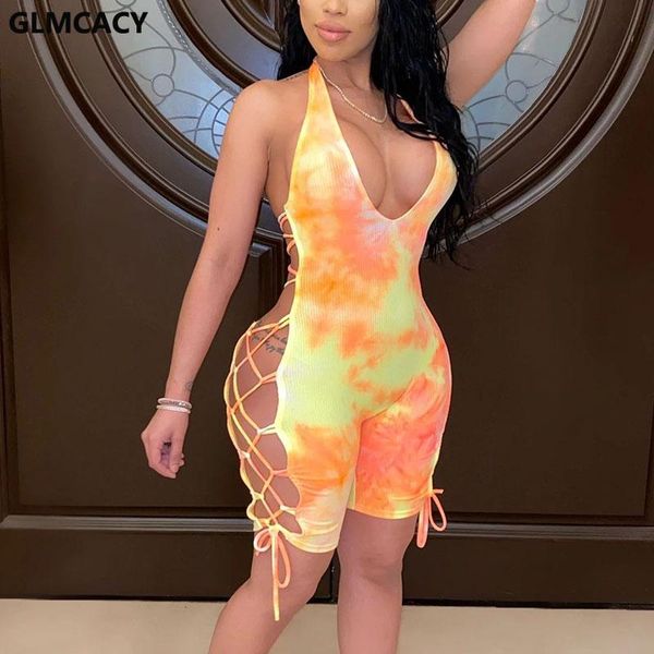 

women's jumpsuits & rompers women abstract printed v neck halter playsuits lace up backless night party clubwear, Black;white