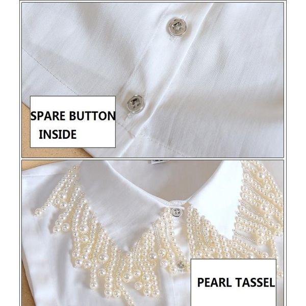 

white cotton false collar shirts women pearl tassel fake collar women detachable collars for sweater nep kraagje blouse qylgco