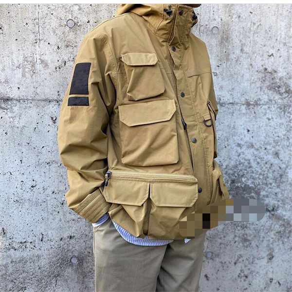 

autumn and winter fashion color men's tooling multi-pocket heavy craft hooded jacket casual style black khaki camouflage pink, Black;brown