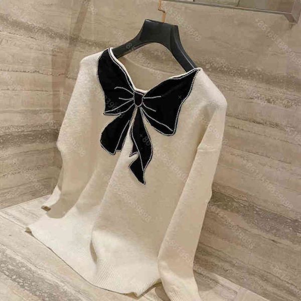 

women sweater shirt shiny diamond bow designer wool knit sweaters autumn and winter round neck pullover bottoming shirt womens apparel lette, White;black