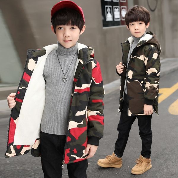

russian children winter camouflage coat kids warm hooded jacket camouflage print warm jacket fashion thick hooded outerwear y200901, Blue;gray
